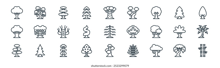 linear tree icon pack. vector thin line tree, tree, palm, bamboo icons suitable for apps and websites ui designs