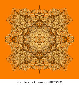 Linear trend style. Concept unusual abstract luxury decor. Illustration gold pattern on a orange background. Template for creating logo, icon, symbol, emblem, monogram frame. Vector design element.