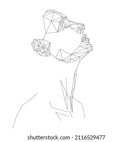 Linear triangular minimalistic illustration with face in profile and neck