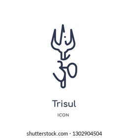 Linear trisul icon from India outline collection. Thin line trisul icon isolated on white background. trisul trendy illustration