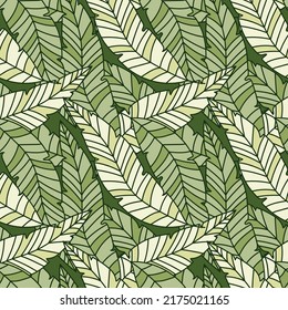Linear tropical palm leaves seamless pattern. Exotic botanical texture. Jungle leaf seamless wallpaper. Floral background. Design for fabric, surface, textile print, wrapping, cover