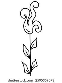 Linear tulip in doodle style, outline flower with curled petals vector illustration for design
