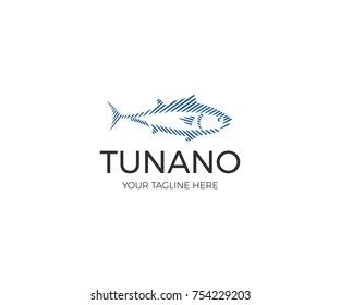 Linear Tuna Logo Template. Sport Fishing Vector Line Design. Sea Fish Illustration