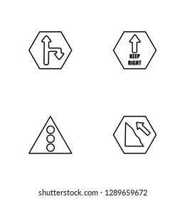 Linear Turn right, Traffic light, Keep right, Slope Vector Illustration Of 4 outline Icons. Editable Pack Of Turn right, Traffic light, Keep right, Slope