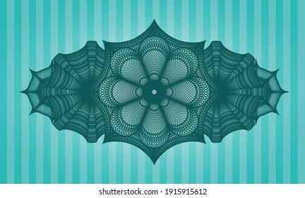 Linear Turquoise color badge. Bars fashionable background. Illustration. 