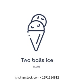 Linear two balls ice cream cone icon from Bistro and restaurant outline collection. Thin line two balls ice cream cone vector isolated on white background. two balls ice cream cone trendy illustration