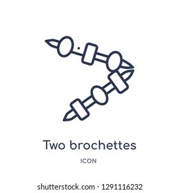 Linear two brochettes icon from Bistro and restaurant outline collection. Thin line two brochettes vector isolated on white background. two brochettes trendy illustration