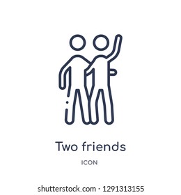 Linear two friends icon from Behavior outline collection. Thin line two friends vector isolated on white background.