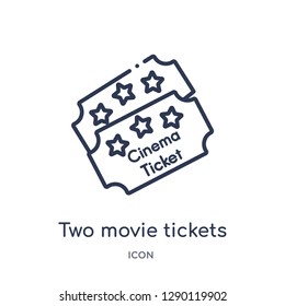 Linear two movie tickets icon from Cinema outline collection. Thin line two movie tickets vector isolated on white background. two movie tickets trendy illustration