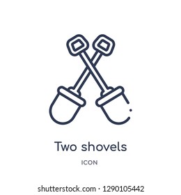 Linear two shovels icon from Construction outline collection. Thin line two shovels vector isolated on white background. two shovels trendy illustration