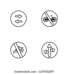 Linear Two ways, No swimming, No bicycle, Straight Vector Illustration Of 4 outline Icons. Editable Pack Of Two ways, No swimming, No bicycle, Straight