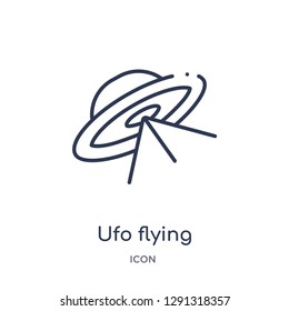 Linear ufo flying icon from Astronomy outline collection. Thin line ufo flying vector isolated on white background. 