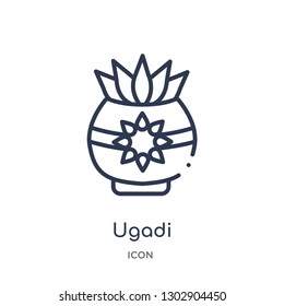 Linear ugadi icon from India outline collection. Thin line ugadi icon isolated on white background. ugadi trendy illustration