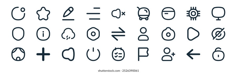 linear ui essential icon pack. vector thin line back, star, edit, cpu, ting, eye, todo, unlock icons suitable for apps and websites ui designs