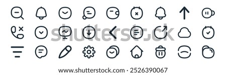 linear ui essential icon pack. vector thin line scan, notification, message, up arrow, down arrow, note, message, folder icons suitable for apps and websites ui designs