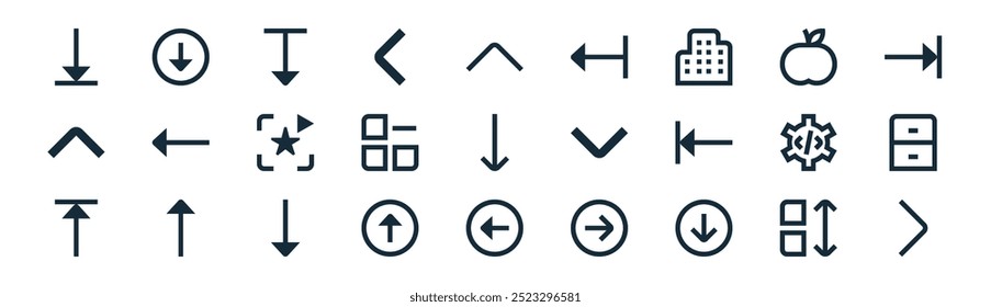 linear ui icon pack. vector thin line sort, down, top,  ,  archive, left, right angle icons suitable for apps and websites ui