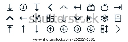 linear ui icon pack. vector thin line sort, down, top,  ,  archive, left, right angle icons suitable for apps and websites ui