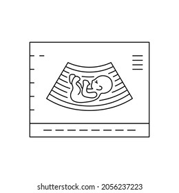 linear ultrasound picture of fetus. concept of baby in womb mother, pregnancy and health, examination procedure of embryo, placenta, umbilical cord. emblem for gestational center. simple sign on white