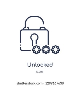 Linear unlocked icon from Internet security outline collection. Thin line unlocked icon isolated on white background. unlocked trendy illustration