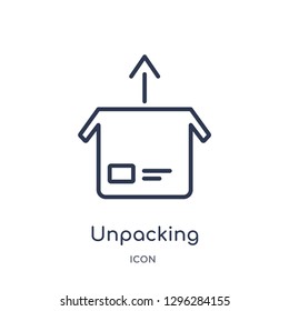 Linear unpacking icon from Delivery and logistic outline collection. Thin line unpacking icon vector isolated on white background. unpacking trendy illustration