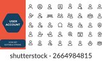 Linear User Account Icon Set for Web. Editable stroke collection of profile, avatar, username, login, password, access, add friend, connect, user profile, and more linear icons and more.