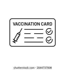 linear vaccination card sign. concept of inoculation, technological clinic, healthcare electronic form, epidemic prevention, mobile form. simple element on white background
