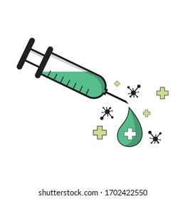 Lineares Impfsymbol. Vorbeugung der gemeinsamen Erkältung. Covid-19-Impfstoff. Immunisierungsbrand. Medizin und Apotheke. Dünne Illustration. Contour-Symbol. Vektorillustration von isolierten Linien.  