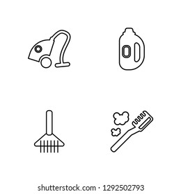 Linear Vacuum, Broom, Detergent, Toothbrush Vector Illustration Of 4 outline Icons. Editable Pack Of Vacuum, Broom, Detergent, Toothbrush