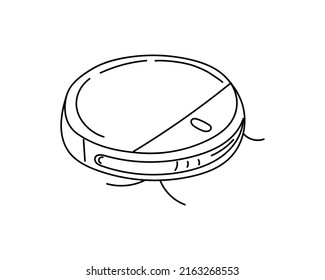 Linear vacuum cleaner. Hand drawn illustration of a robot vacuum cleaner. Household appliances outline icon. vector illustration