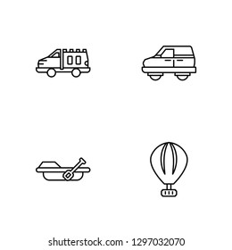 Linear Van, Rowing, Van, Hot air balloon Vector Illustration Of 4 outline Icons. Editable Pack Of Van, Rowing, Van, Hot air balloon