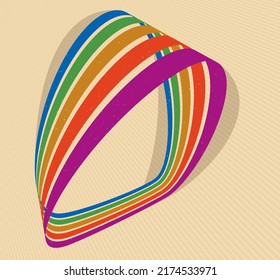 Linear vector abstract background in all colors of rainbow, retro style lines in 3D dimensional perspective, vintage poster art.