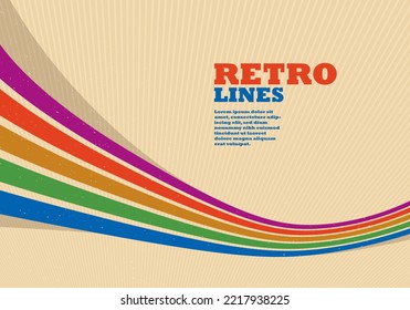 Linear vector abstract background in all colors of rainbow, retro style lines in 3D dimensional perspective, vintage poster art.