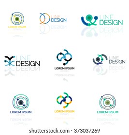 Linear vector abstract logo set, circles loops and swirls. Logotype brand templates