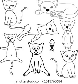 Linear vector baby cats set