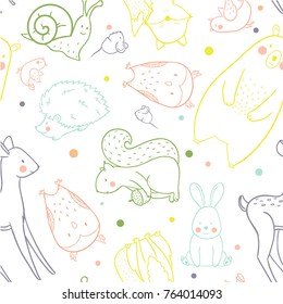 The linear vector baby cute pattern, forest animals. bright cute pattern