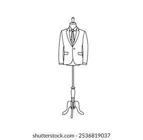 Linear vector black and white illustration with a mannequin in men's clothing, black Friday, sale.