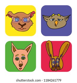 The linear vector children's illustration set of cute animals. 