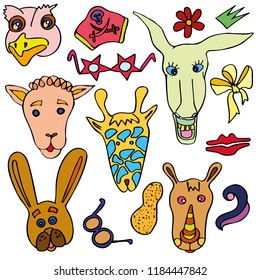 The linear vector children's illustration set of cute animals. 