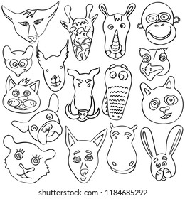 The linear vector children's illustration set of cute animals. 