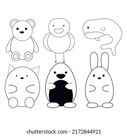 The linear vector children's illustration set of cute  animals