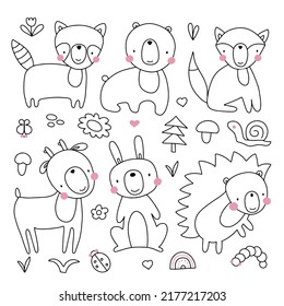 The linear vector children's illustration set of cute forest animals