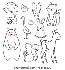 The linear vector children's illustration set of cute forest animals