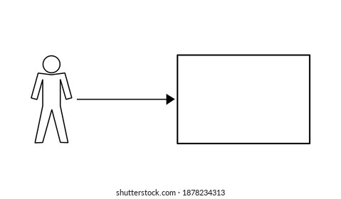 Linear vector diagram with frame, arrow and silhouette of a person.Business drawing illustration. Black and white.