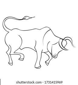 Linear vector drawing of a bull, symbol of the new year.