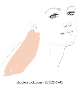 Linear, vector drawing by hand. Sketch, an abstract face of a young woman.