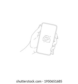 Linear vector drawing of hand and telephone. Icons for the phone. Social networks. Contacts icon.