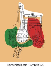 Linear vector drawing of italy landmarks