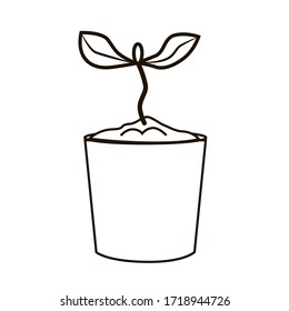 Linear vector drawing of a plant in a pot; a simple image of seedlings; sprout for landing in the open ground.