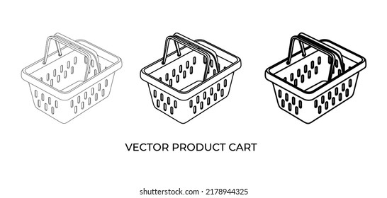 Linear vector drawing of a product cart. Grocery cart icon. Online shop trade market. Buy now banner template. 