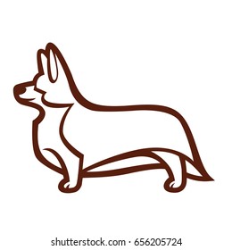 linear vector drawing of standing in profile dog Welsh Corgi breed